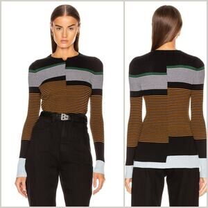 Proenza Schouler White Label $375 Fine Gauze Rib Pullover black Fatigue Multi XS